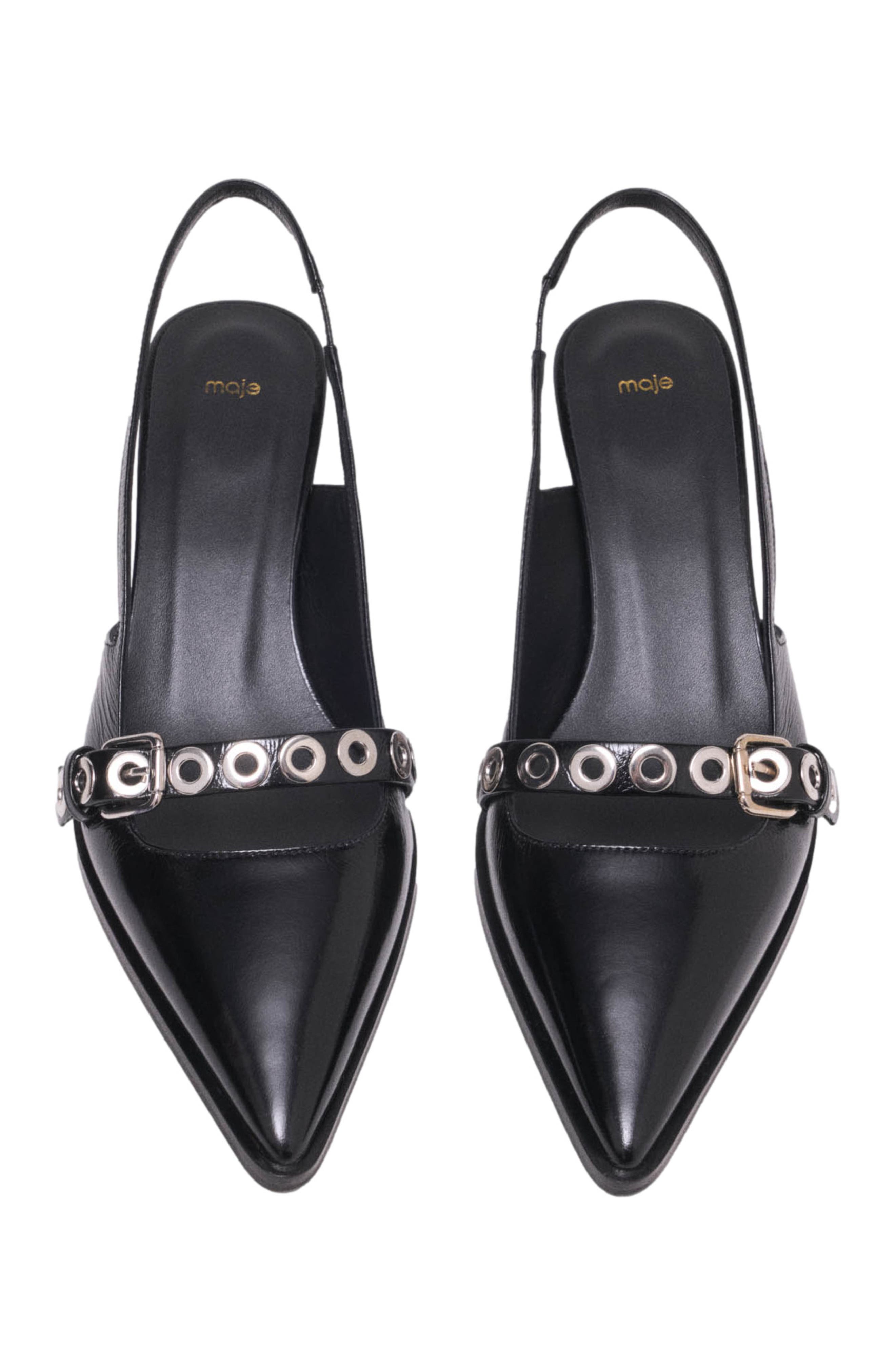 maje Leather pumps with eyelet strap, Alternate, color, Black