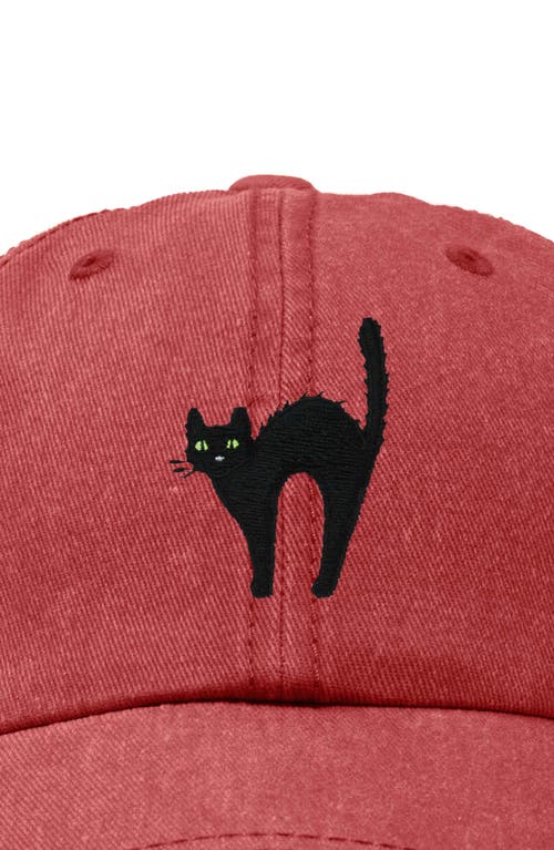 Dalix Black Cat Embroidered Casual Hat In Washed Red