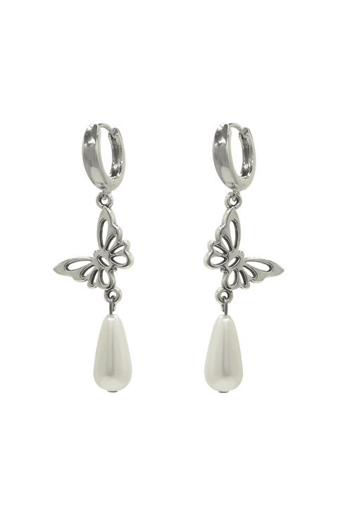 Pearl Earrings With Butterfly Charm