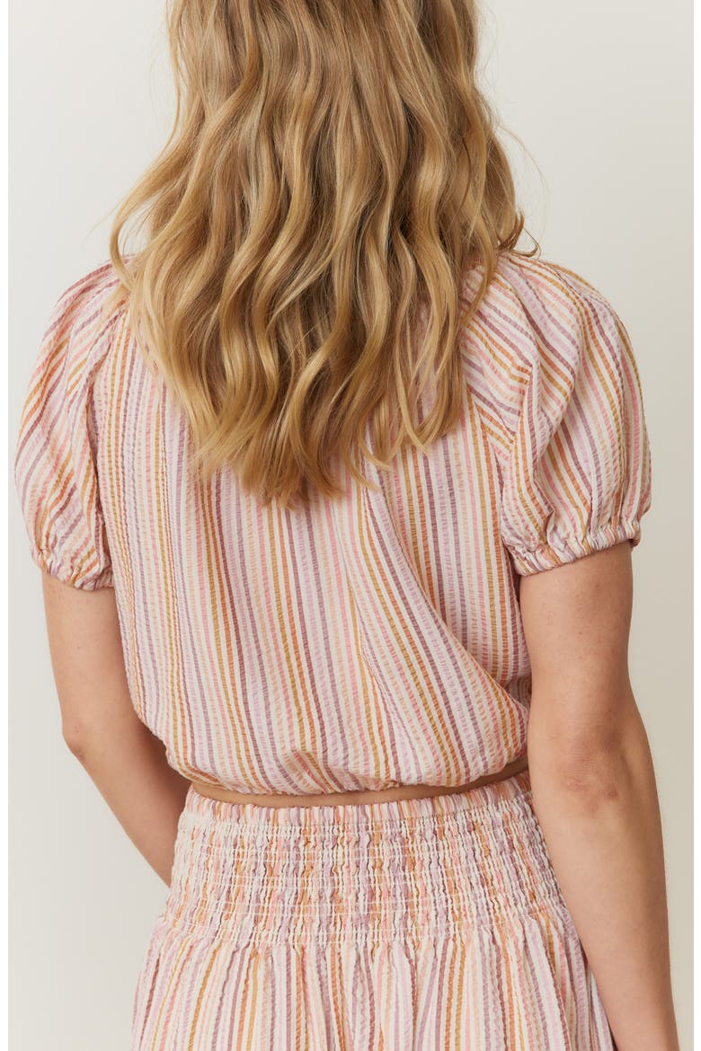 Marella Seersucker Off the Shoulder Top, Alternate, color, SUNSET STRIPE