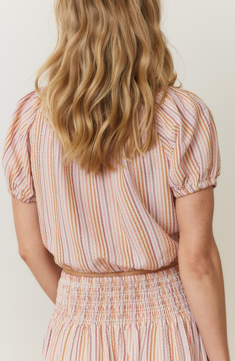 Marine Layer Marella Seersucker Off the Shoulder Top, Alternate, color, Sunset Stripe
