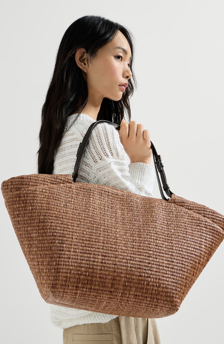Brunello Cucinelli Raffia large panier shopper, Alternate, color, Light Brown