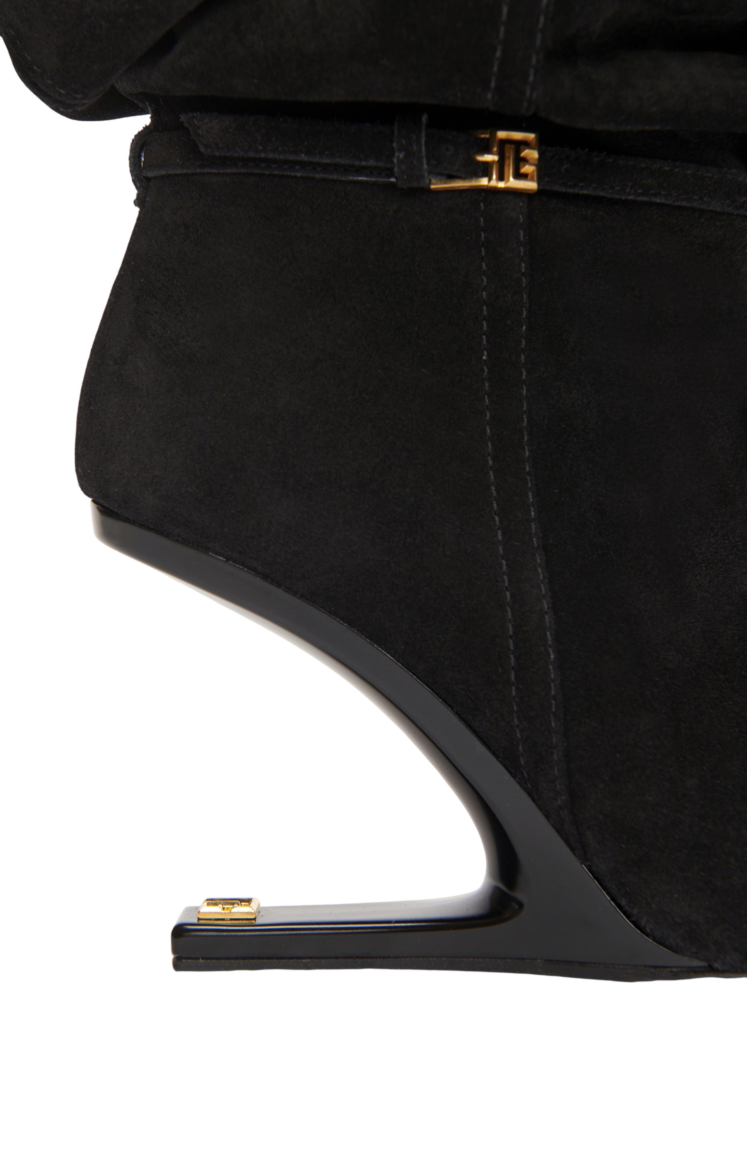 Balmain No Wedge suede leather ankle boots with tassel, Alternate, color, Black