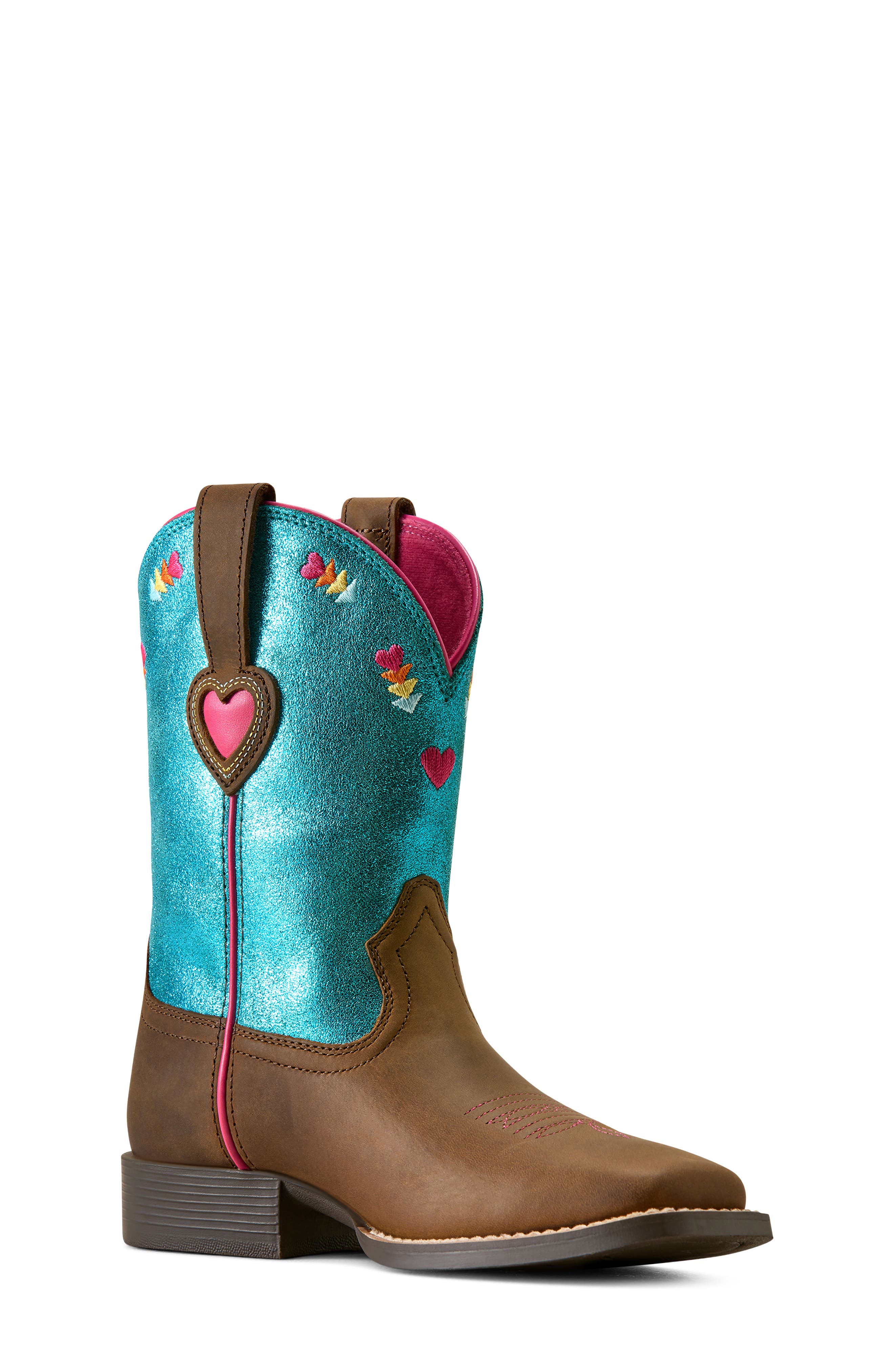 Kids' Rodeo Love Leather Western Boot, Alternate, color, DISTRESSED BROWN