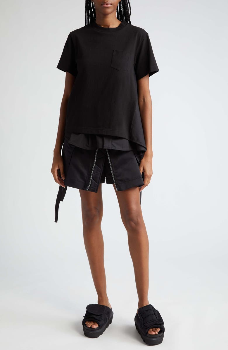 Sacai Mixed Media Cotton Poplin & Jersey Top, Alternate, color, 