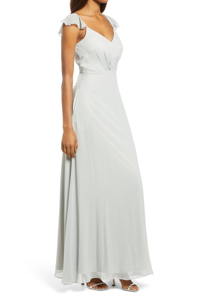 Flutter Sleeve Chiffon Gown, Alternate, color, DOVE GRAY