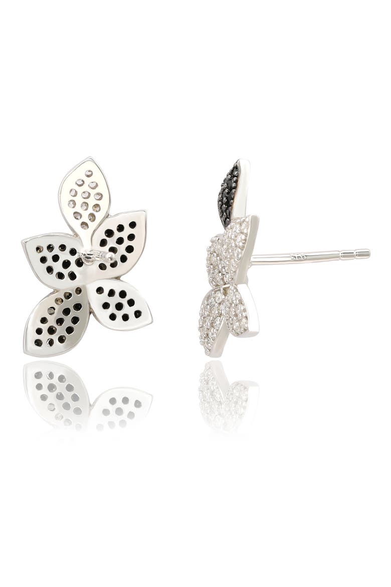 Sterling Silver Mismatched Flower CZ Pavé Earrings, Alternate, color, BLACK
