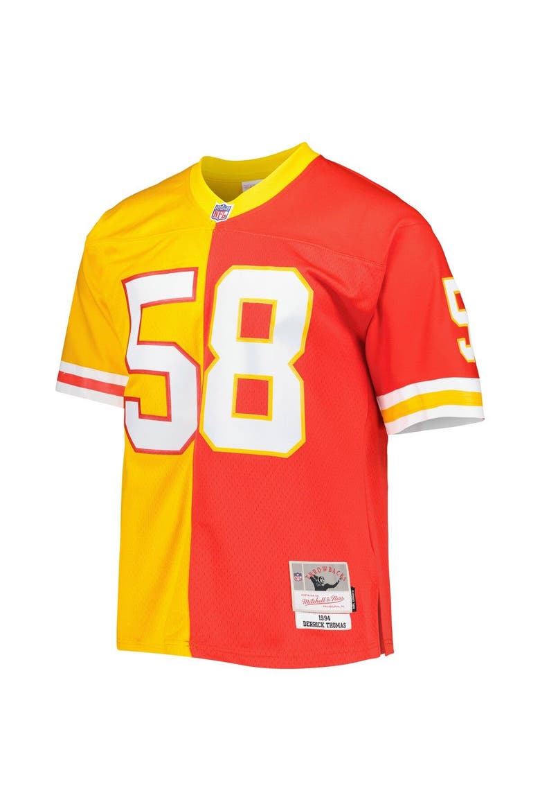 Men's Mitchell & Ness Derrick Thomas Red/Gold Kansas City Chiefs 1994 Split Legacy Replica Jersey, Alternate, color, Red