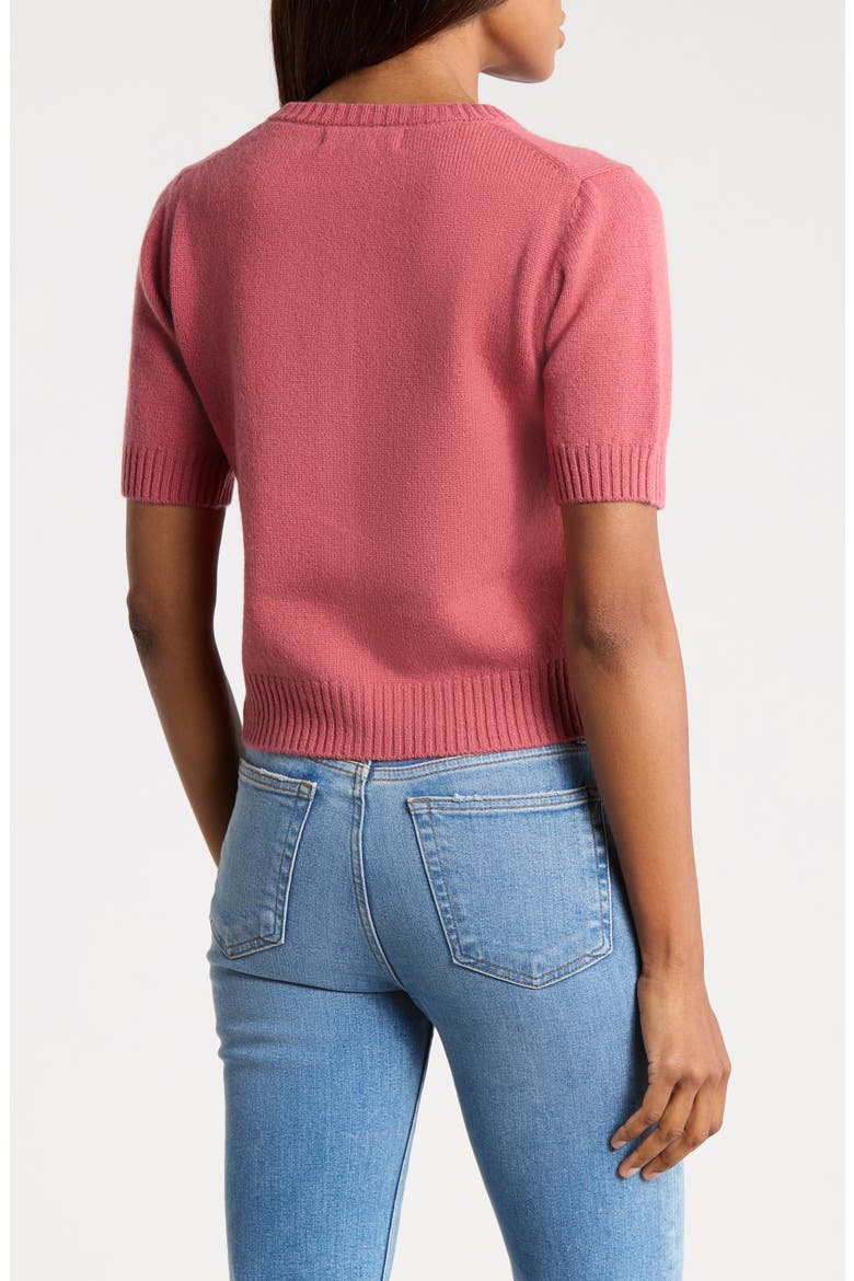 Cashmere Short-Sleeve Crewneck Cardigan, Alternate, color, MAUVE WOOD
