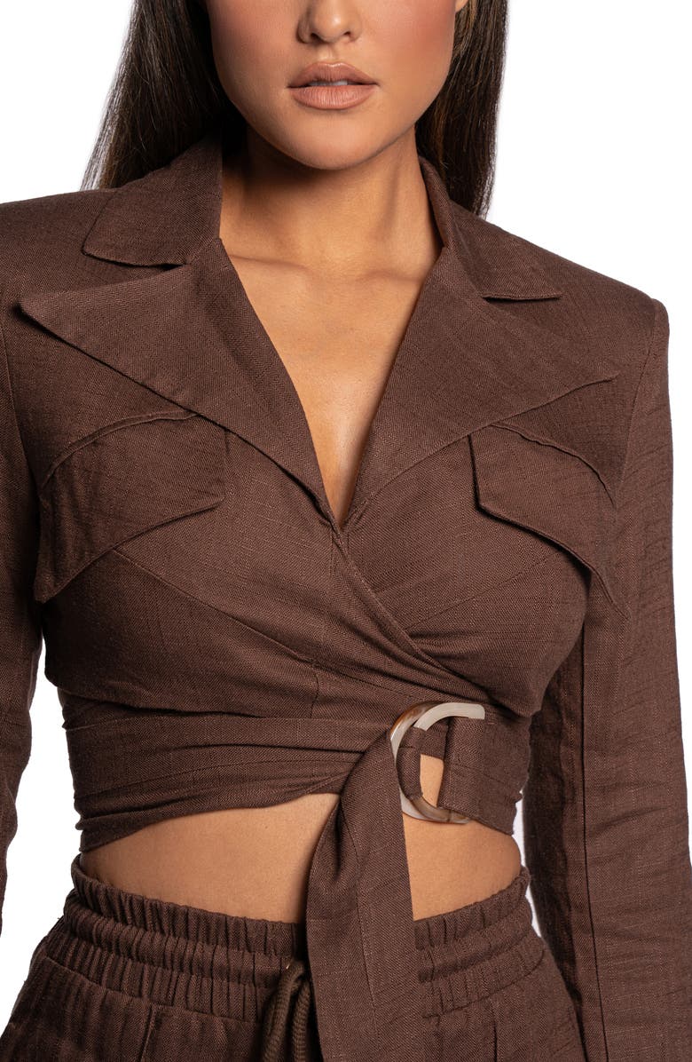 JLUXLABEL Myling Cotton & Linen Wrap Crop Top, Alternate, color, 