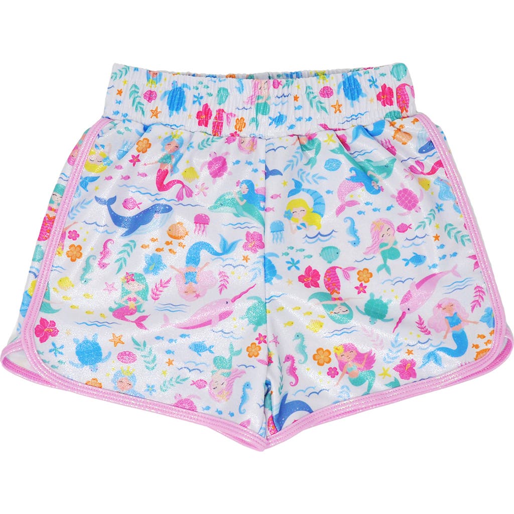 Flap Happy Girls' Sustainably Made Upf 50+ Morgan Retro Swim Shorts In Mermaid Friends