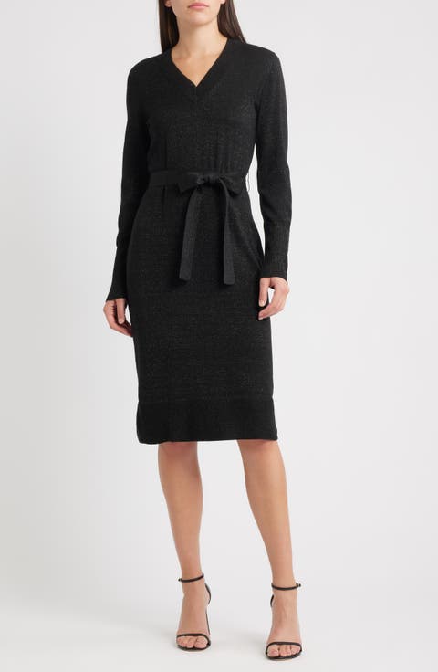 Russel Metallic Long Sleeve Sweater Dress
