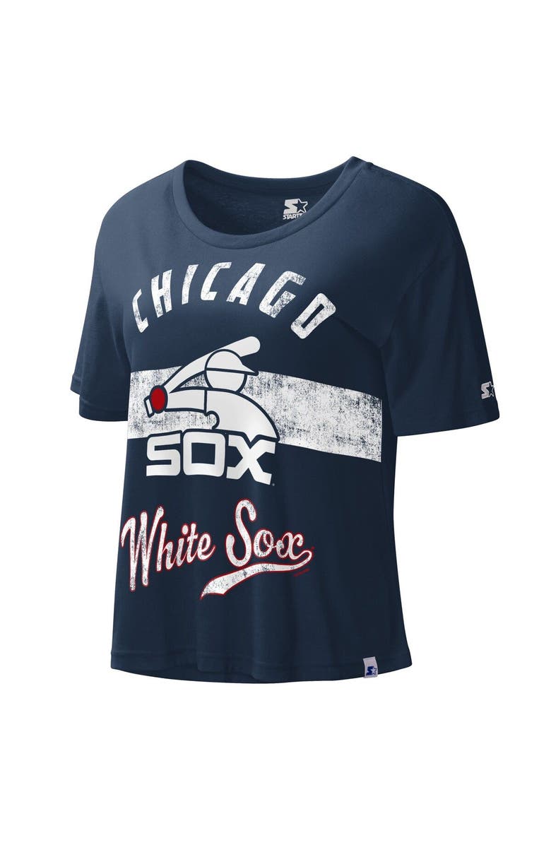 STARTER Women's Starter Navy Chicago White Sox Cooperstown Collection Record Setter Crop Top, Alternate, color, Navy