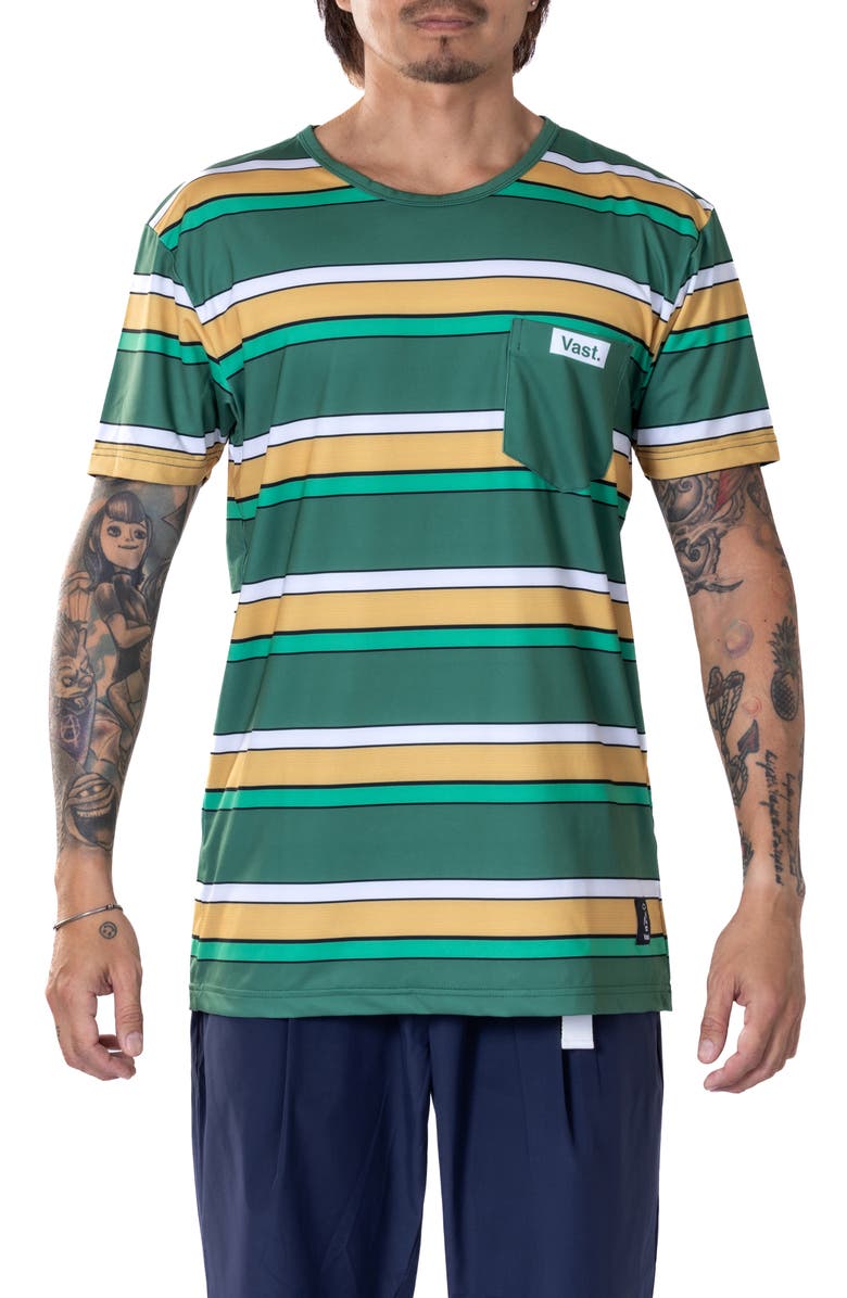 VAST On Stripes Aqua Terra Performance T-Shirt, Main, color,
