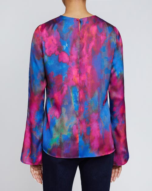 Santorelli Noa Cutout Abstract-print Charmeuse Blouse In Magenta Multi