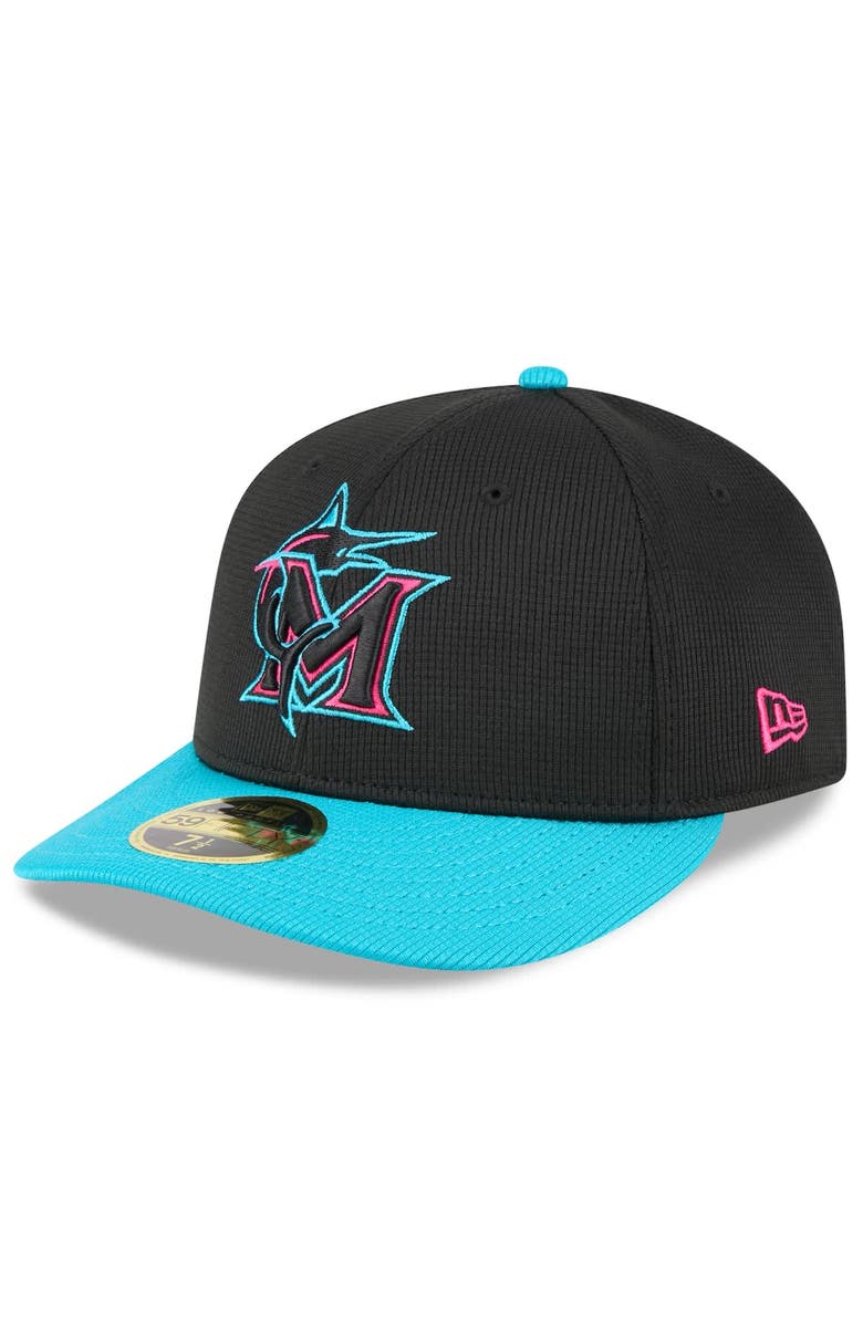 New Era Men's New Era Black/Teal Miami Marlins 2025 City Connect Batting Practice Low Profile 59FIFTY Fitted Hat, Main, color, 