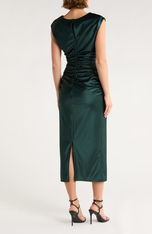 Chelsea28 Ruched Cap Sleeve Satin Midi Dress In Green