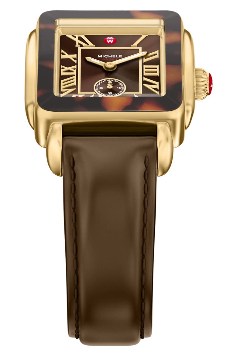Deco Sport Mid Leather Strap Watch, Alternate, color, TORTOISE