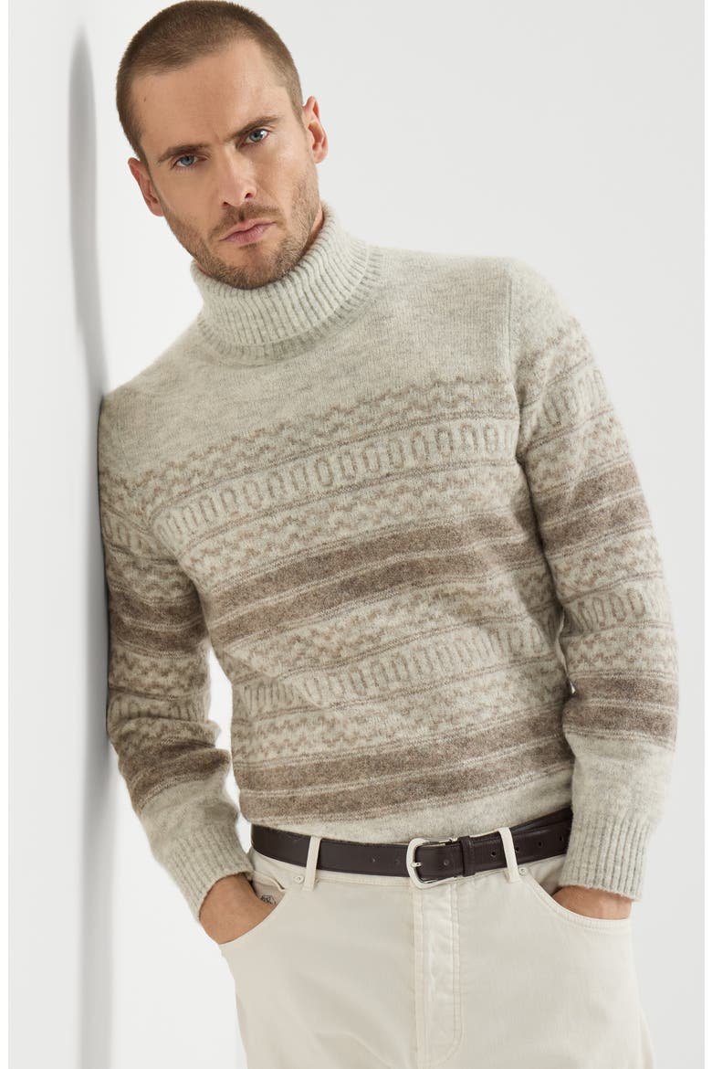 Alpaca, cashmere and wool nordic jacquard turtleneck sweater, Alternate, color, Chestnut