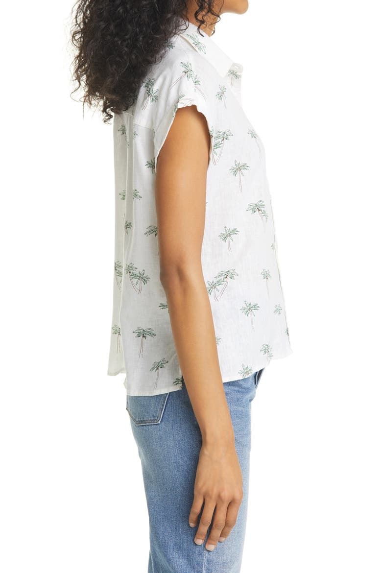 Whitney Short Sleeve Linen Blend Camp Shirt, Alternate, color, SKETCHED PALMS