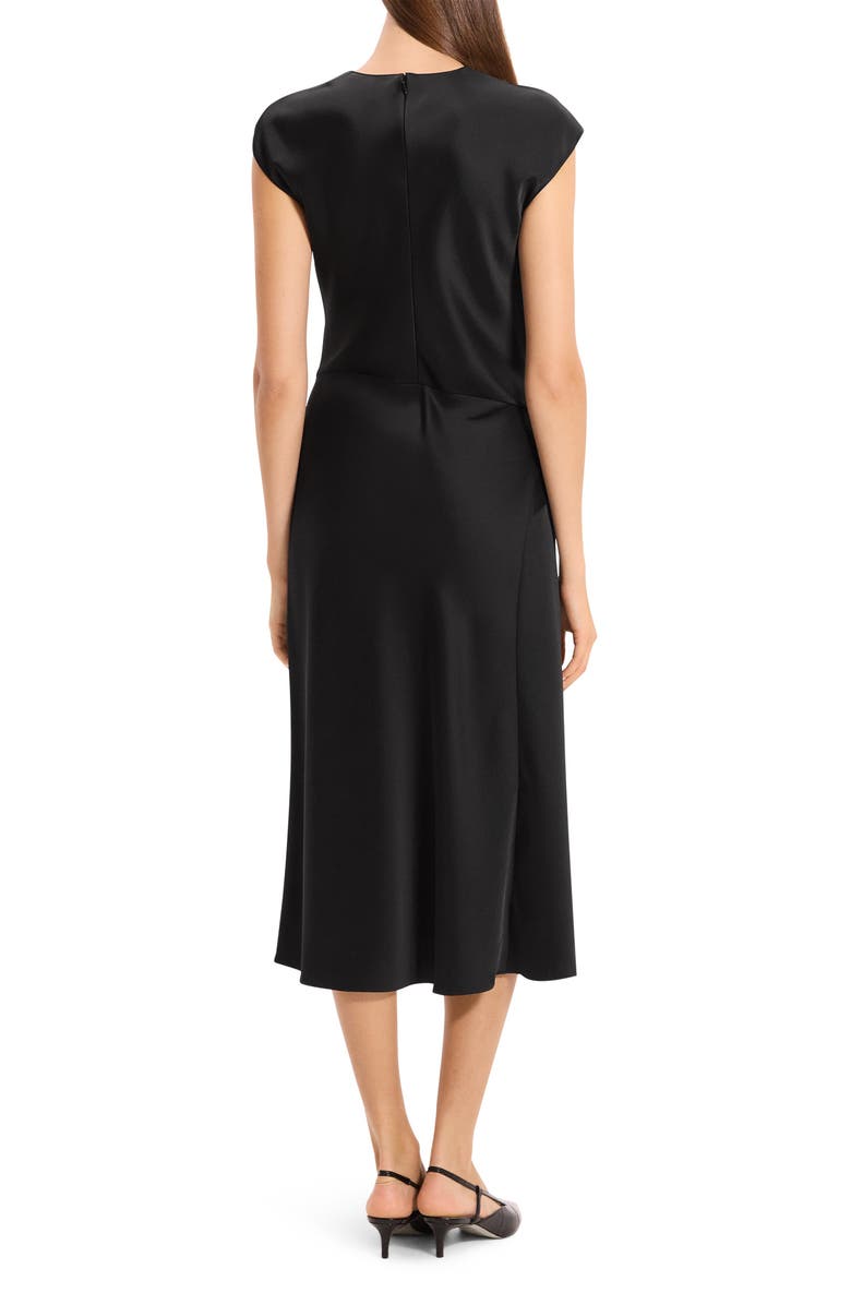 Theory Twist Bodice Satin Midi Dress, Alternate, color, Black