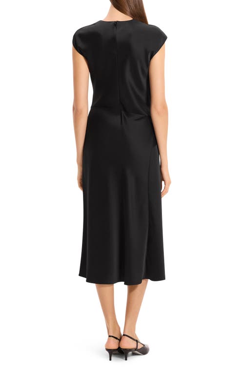 Theory Twist Bodice Satin Midi Dress In Black