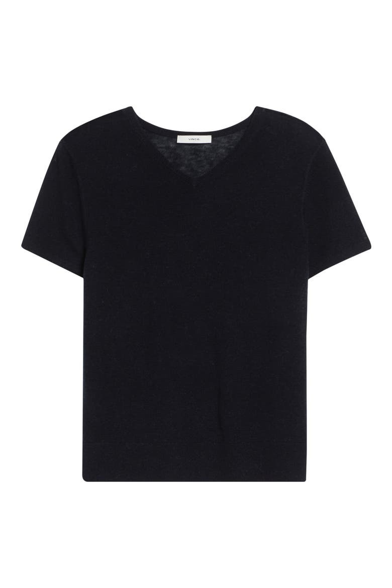 High V-Neck Short Sleeve Wool Sweater, Alternate, color, BLACK