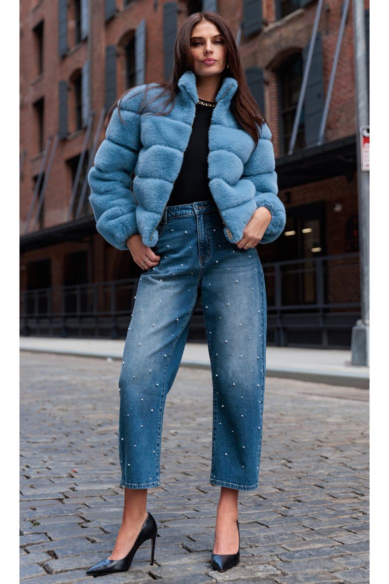 Jodi Faux Fur Jacket, Alternate, color, Blue