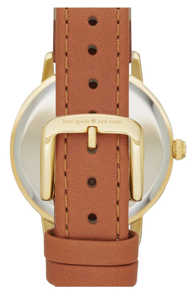 kate spade new york 'metro - wild one' leather strap watch, 34mm, Alternate, color, BROWN/ GOLD