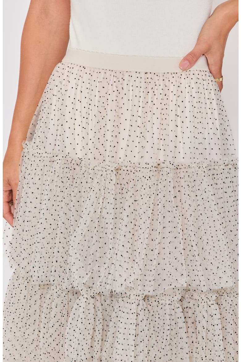 Jessica Dot Print Tiered Mesh Maxi Skirt, Alternate, color, CREAM/ BLACK