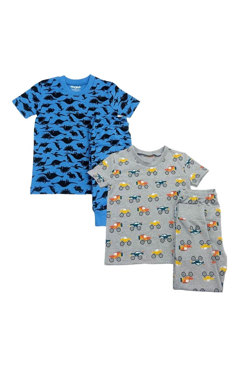 BenBen 2 Pack Boys' Shortsleeve Pajamas, Alternate, color, Dark Dinosaurs/Trucks