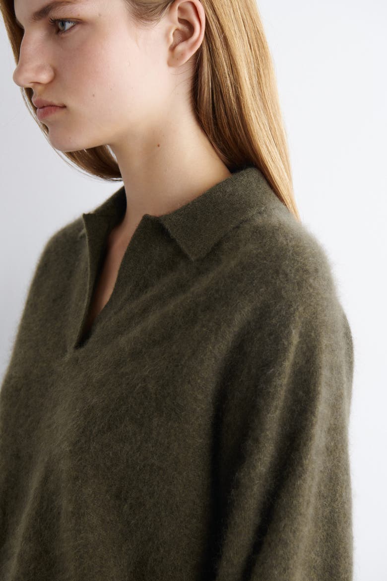 Brushed-Cashmere Polo Sweater, Alternate, color, KHAKI