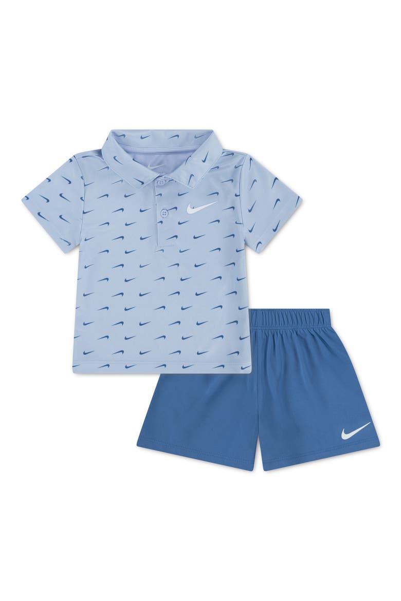 Swoosh Print Dri-FIT Polo & Shorts Set, Main, color, STAR BLUE