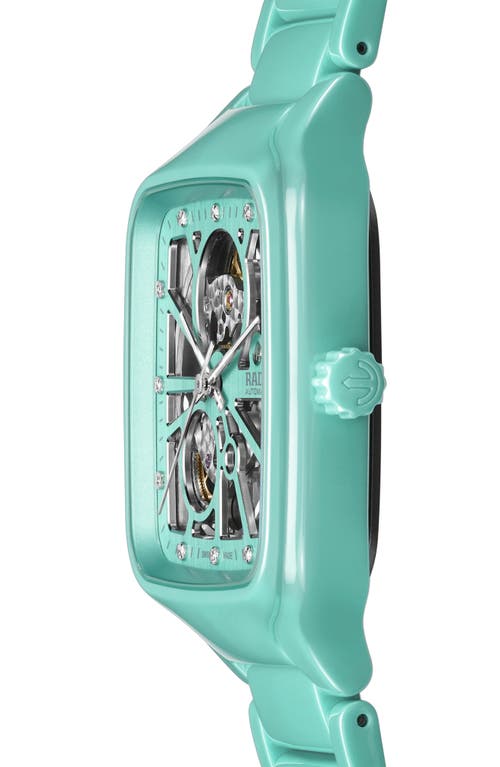 Rado True Square Diamond Automatic Open Heart Bracelet Watch, 38mm In Blue