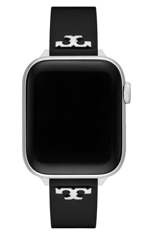 Tory Burch The 't' Leather 14mm Apple Watch® Watchband In Black