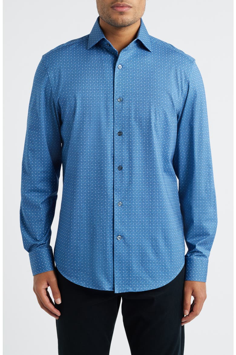 Devon OoohCotton® Geo Print Button-Up Shirt, Main, color, COBALT