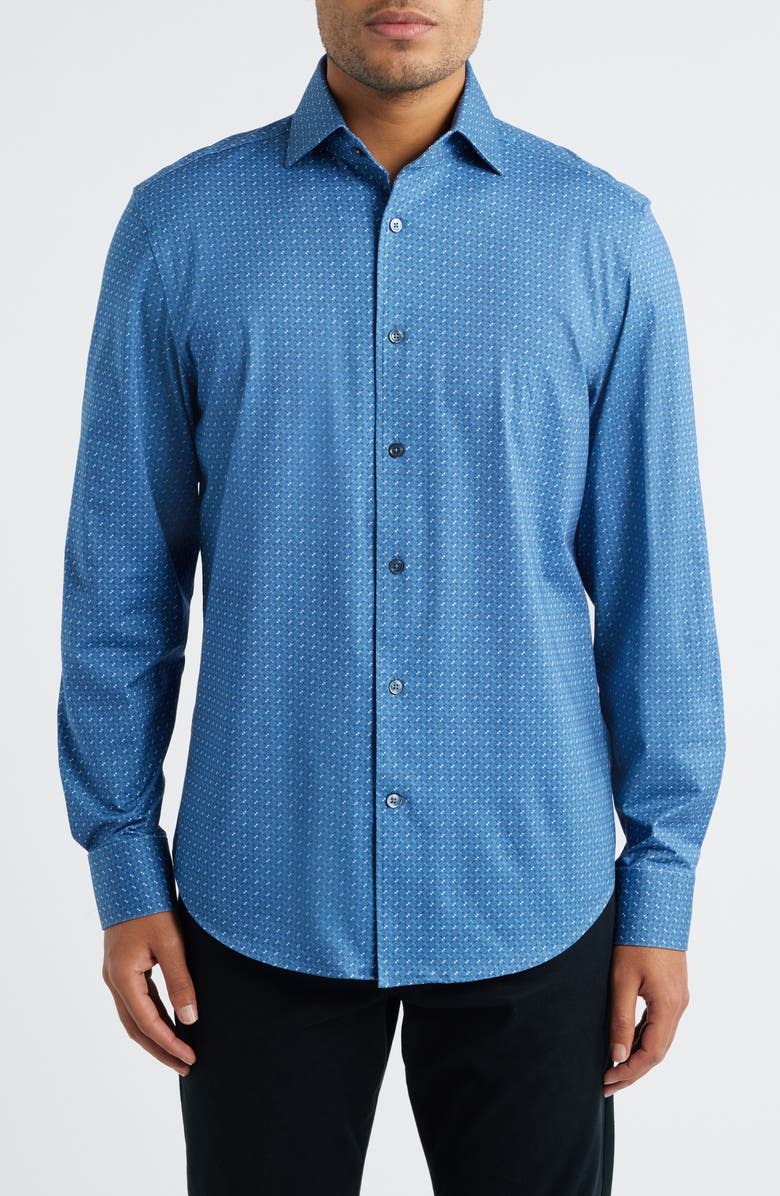 Bugatchi Devon OoohCotton<sup>®</sup> Geo Print Button-Up Shirt, Main, color, Cobalt