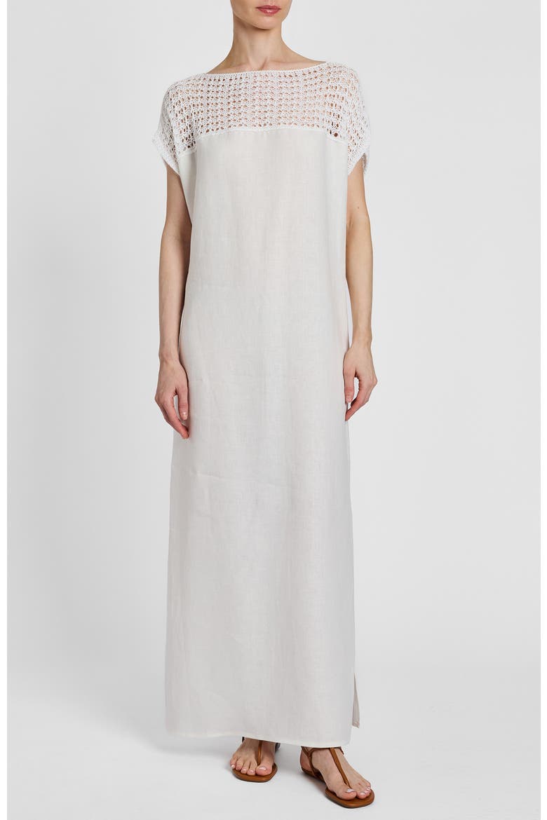 Harmony Crocheted Cap Sleeve Linen Maxi Dress, Alternate, color, Ivory