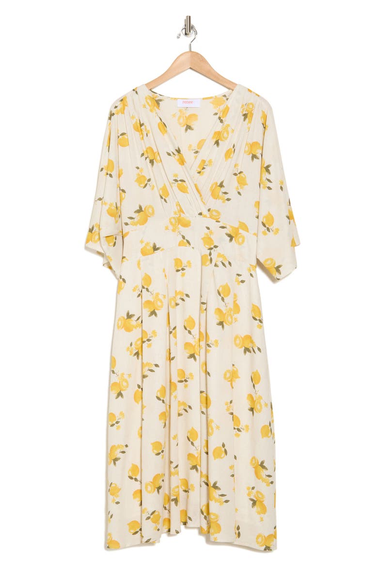 Lemon Print Swing Dress, Alternate, color, LINEN/ YELLOW