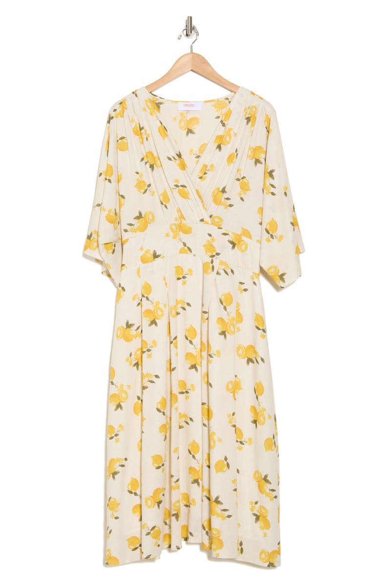 Renee C Lemon Print Swing Dress, Alternate, color, Linen/ Yellow