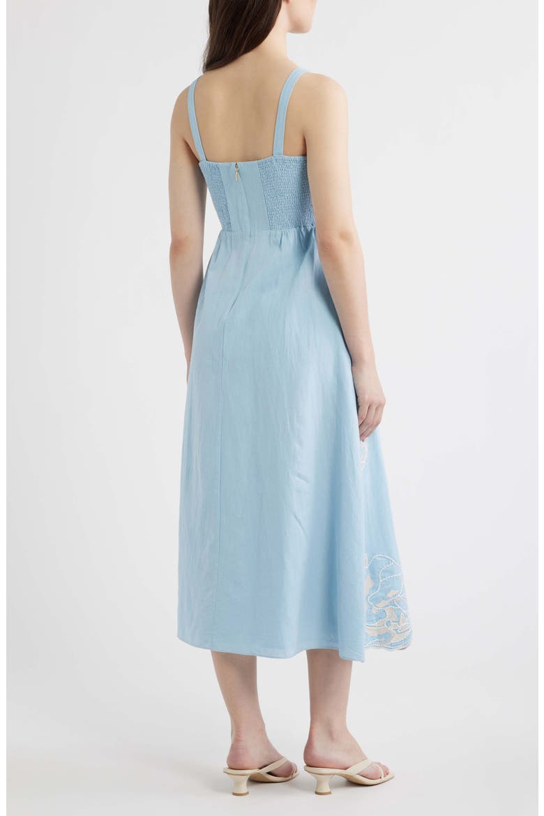 Placed Floral Embroidery Cotton & Linen Chambray Sundress, Alternate, color, GLACIER LAKE