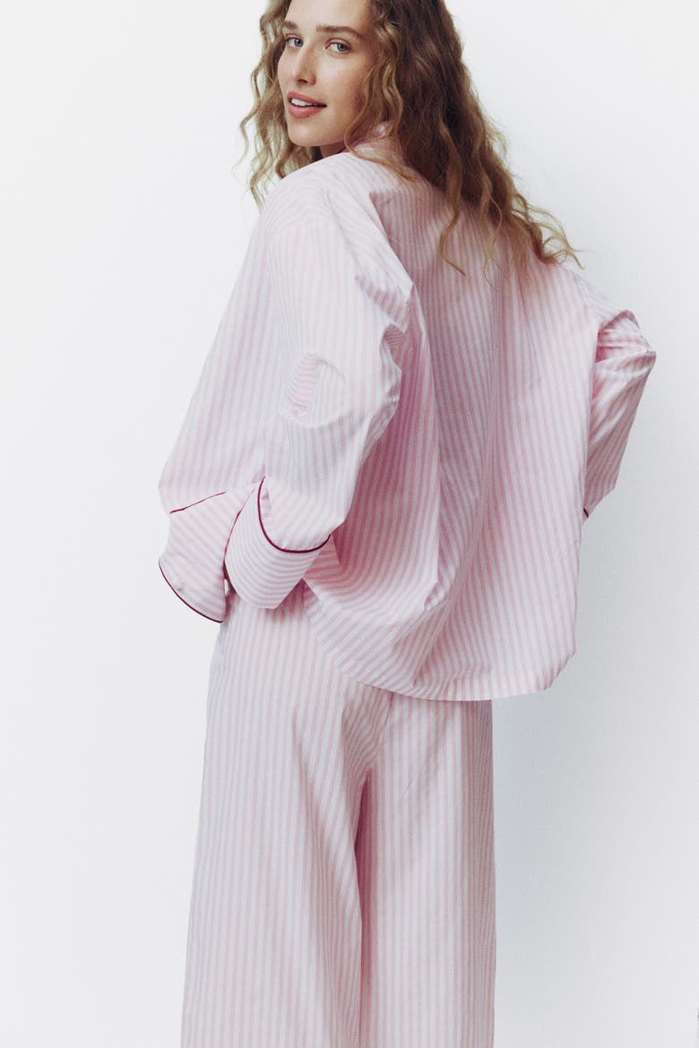 Cotton Pajama Shirt, Alternate, color, Pink/striped