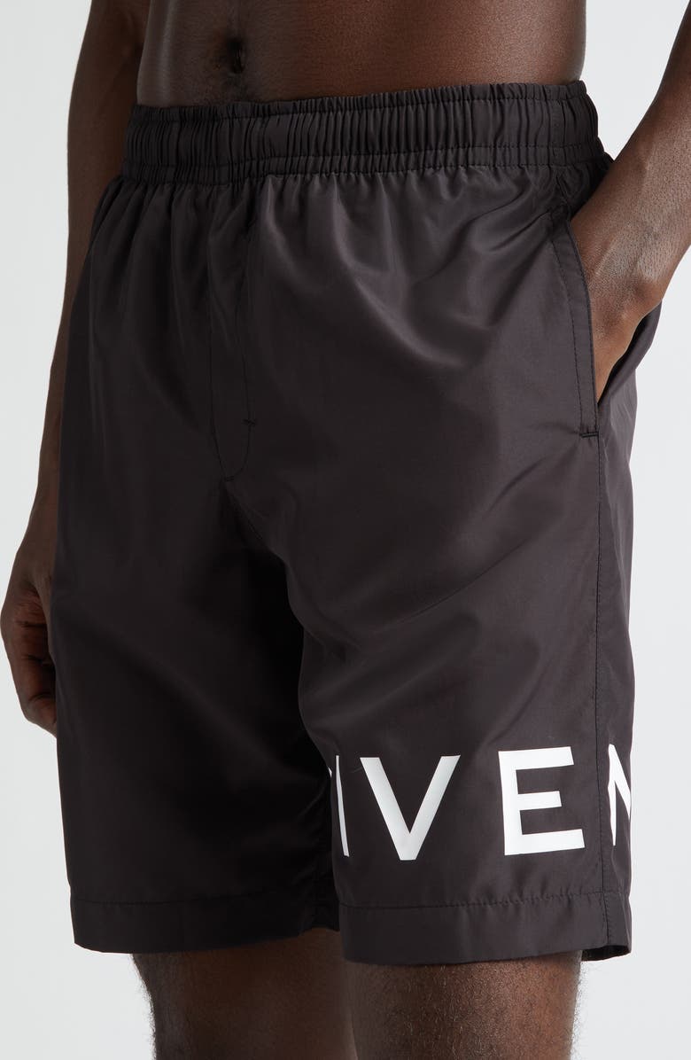 Givenchy Logo Swim Trunks, Alternate, color, Black/ White