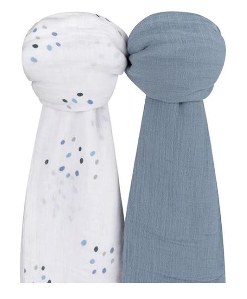 Zzdnu Swaddle Blanket Cotton Muslin Swaddle Blanket 2 Pack In Blue Dots/solid Blue