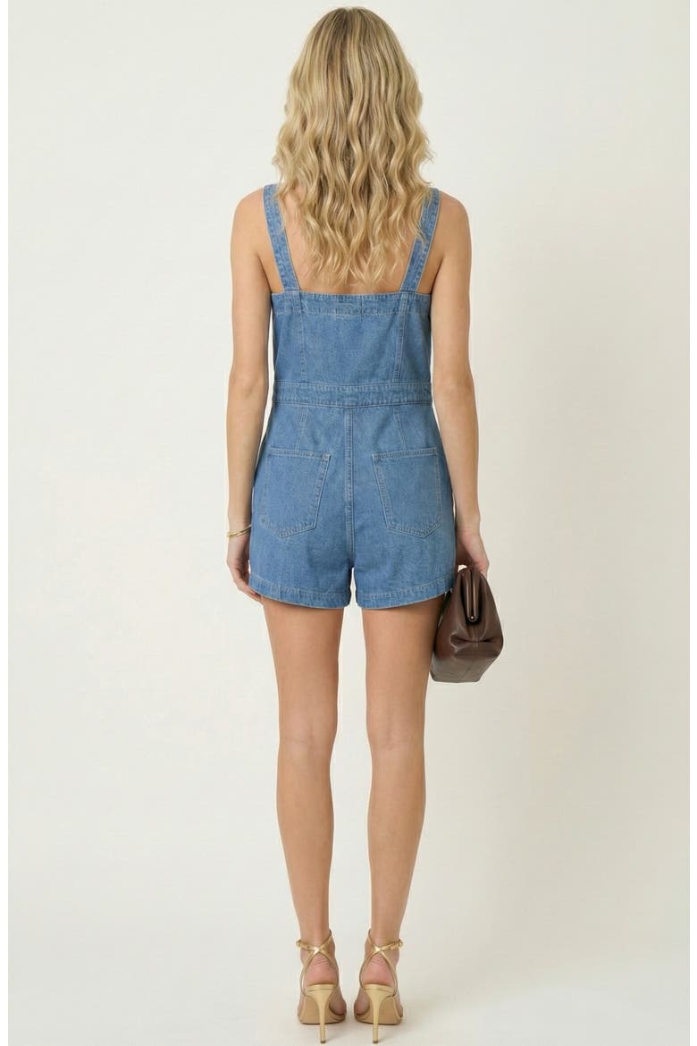 Denim Front Zip Pocket Romper, Alternate, color, Medium Wash Blue