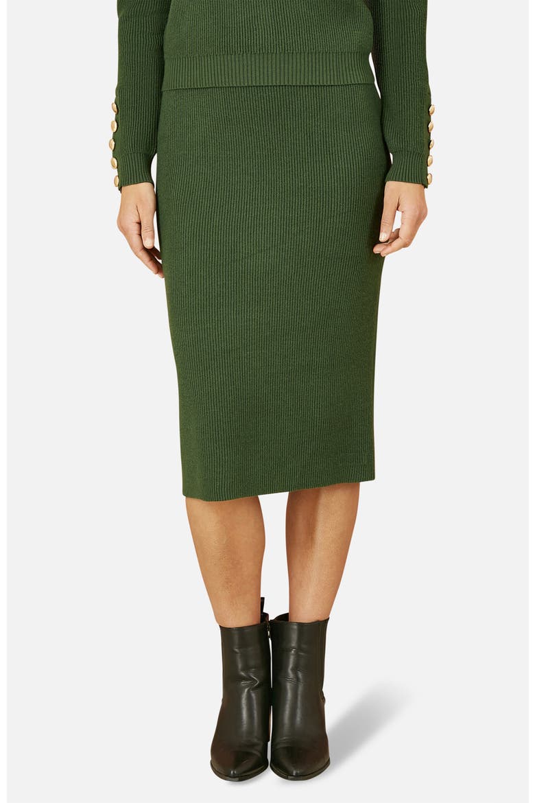 Rib Knitted Midi Column Skirt, Main, color, Green