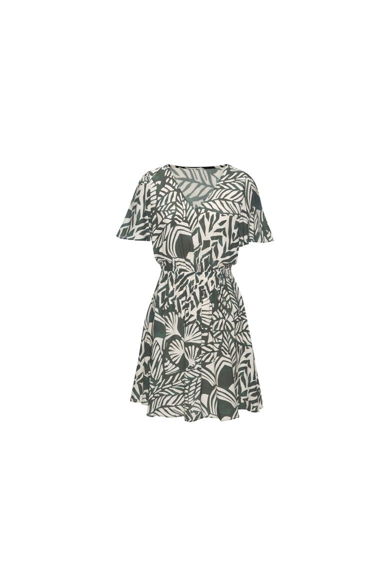 Print V-Neck Dress, Alternate, color, Green Ivory