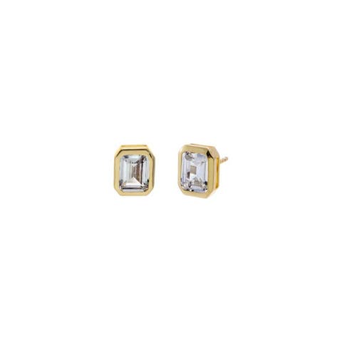 CZ Emerald Cut Bezel Set Stud Earring