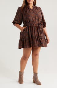 Caslon® Tie Neck Tiered Dress