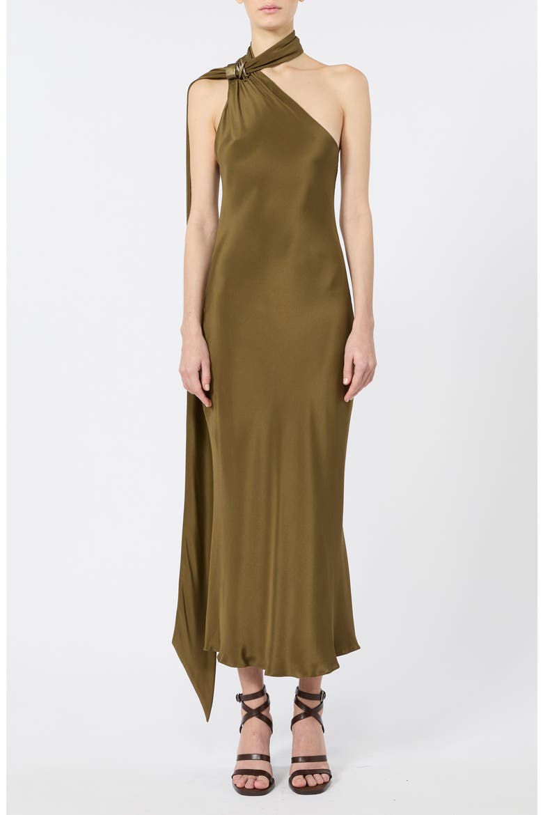 Evasto Scarf Neck One Shoulder Silk Satin Evening Dress, Main, color, MUD